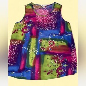 Blue and Purple Sleeveless Tank Top with Floral Design